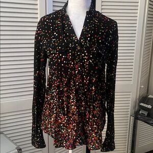 Maeve Black Confetti Long Sleeve Button Down Lightweight Shirt Top Size 4